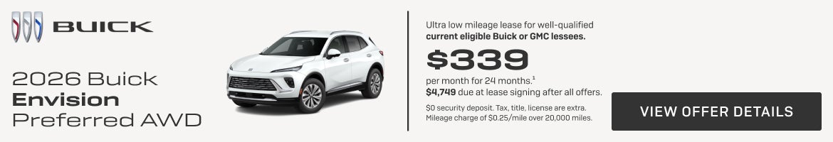 Ultra low mileage lease for well-qualified current eligible Buick or GMC lessees.

$339 per month...